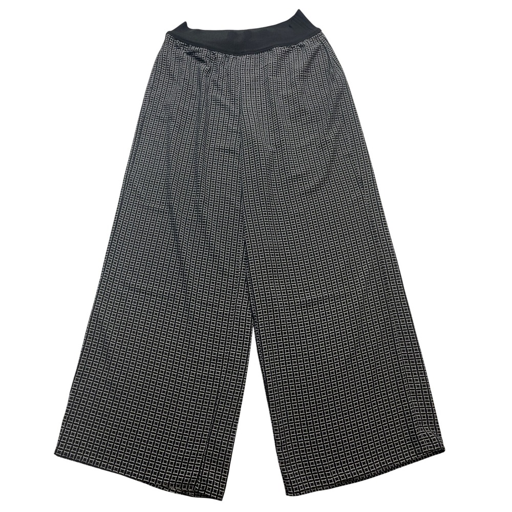 Adrienne Vittadini Wide Leg Pants Womens L Black White Geometric Print NWT